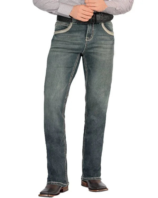 Men's Boot Cut Western Jeans – Stretch Denim Cowboy Pants – Dark Blue 1868