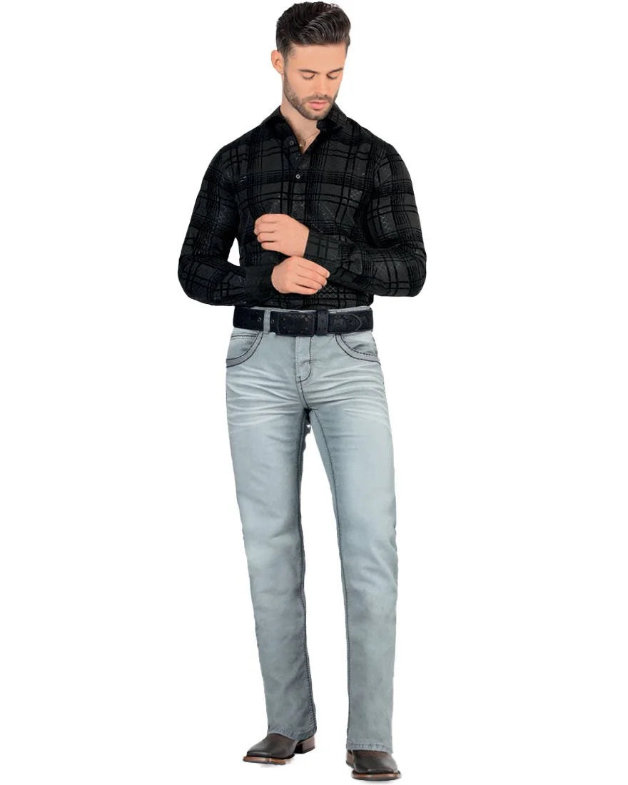 Men's Boot Cut Western Jeans – Stretch Denim Cowboy Pants – Blue 1868