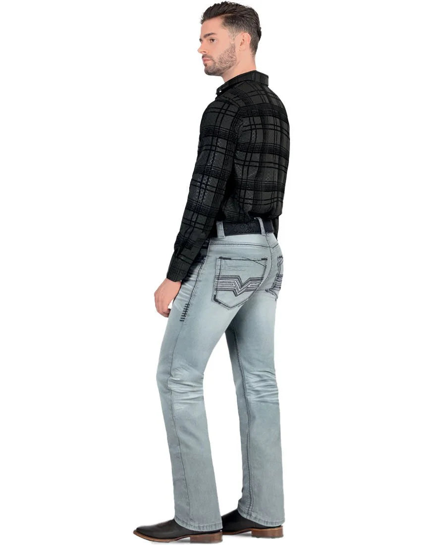 Men's Boot Cut Western Jeans – Stretch Denim Cowboy Pants – Blue 1868