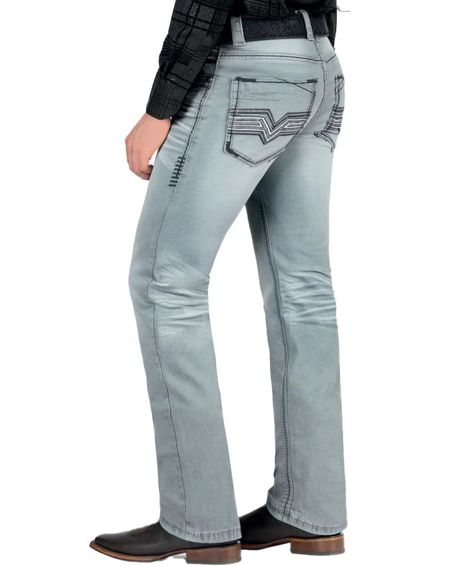 Men's Boot Cut Western Jeans – Stretch Denim Cowboy Pants – Blue 1868