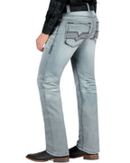 Men's Boot Cut Western Jeans – Stretch Denim Cowboy Pants – Blue 1868