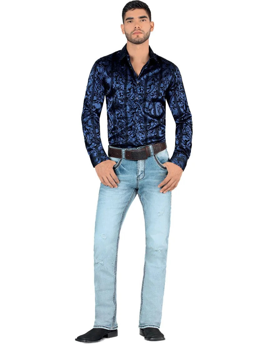 Men's Boot Cut Western Jeans – Stretch Denim Cowboy Pants – Light Blue 1868