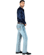 Men's Boot Cut Western Jeans – Stretch Denim Cowboy Pants – Light Blue 1868