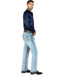 Men's Boot Cut Western Jeans – Stretch Denim Cowboy Pants – Light Blue 1868