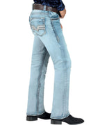 Men's Boot Cut Western Jeans – Stretch Denim Cowboy Pants – Light Blue 1868