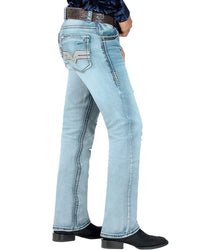 Men's Boot Cut Western Jeans – Stretch Denim Cowboy Pants – Light Blue 1868