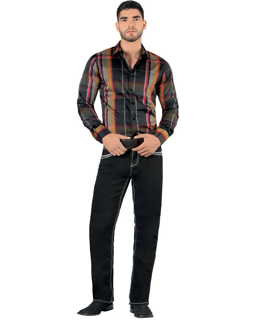 Men's Boot Cut Western Jeans – Stretch Denim Cowboy Pants – Black 1868