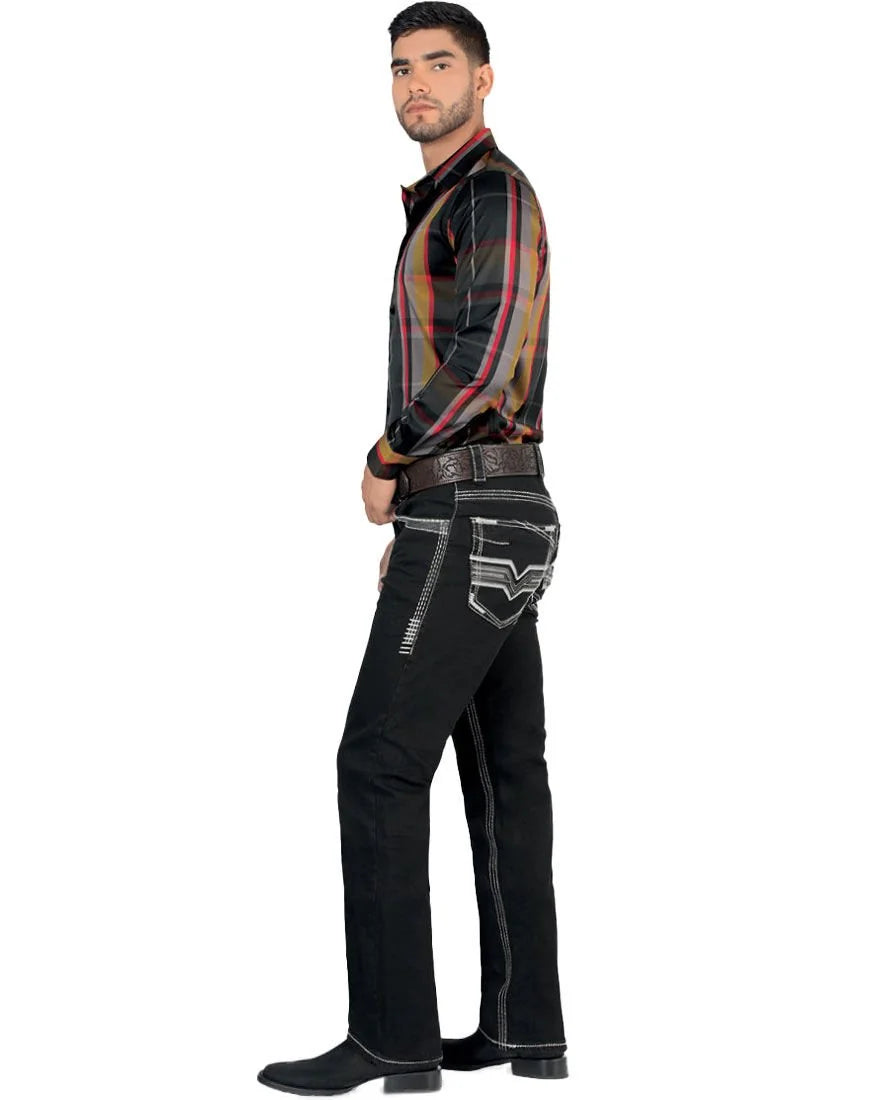 Men's Boot Cut Western Jeans – Stretch Denim Cowboy Pants – Black 1868