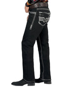 Men's Boot Cut Western Jeans – Stretch Denim Cowboy Pants – Black 1868