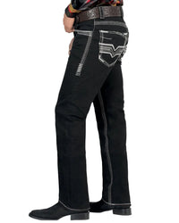 Men's Boot Cut Western Jeans – Stretch Denim Cowboy Pants – Black 1868
