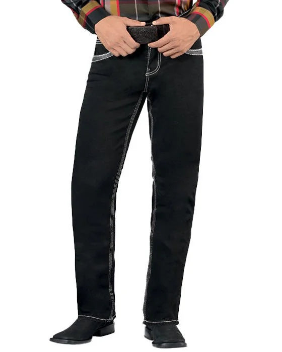 Men's Boot Cut Western Jeans – Stretch Denim Cowboy Pants – Black 1868