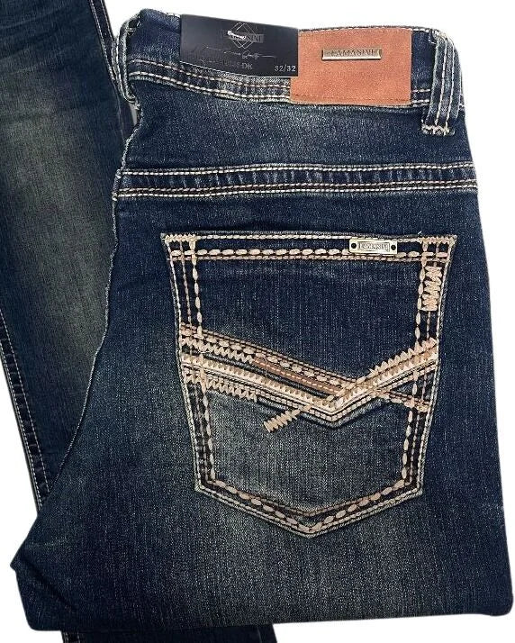 Men's Boot Cut Western Jeans – Stretch Denim Cowboy Pants - Dark Blue  9055