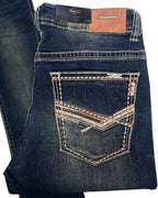Men's Boot Cut Western Jeans – Stretch Denim Cowboy Pants - Dark Blue  9055