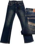 Men's Boot Cut Western Jeans – Stretch Denim Cowboy Pants - Dark Blue  9055