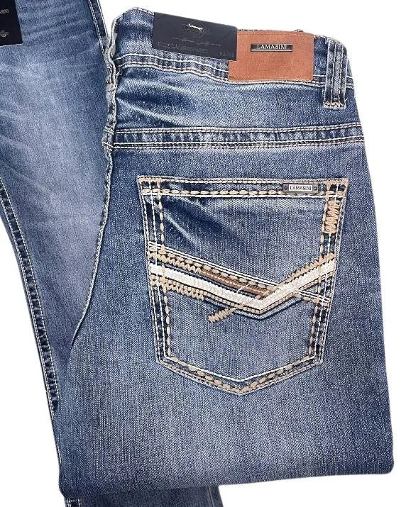 Men's Boot Cut Western Jeans – Stretch Denim Cowboy Pants - Medium Blue 9055