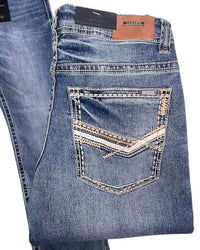 Men's Boot Cut Western Jeans – Stretch Denim Cowboy Pants - Medium Blue 9055