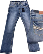 Men's Boot Cut Western Jeans – Stretch Denim Cowboy Pants - Medium Blue 9055