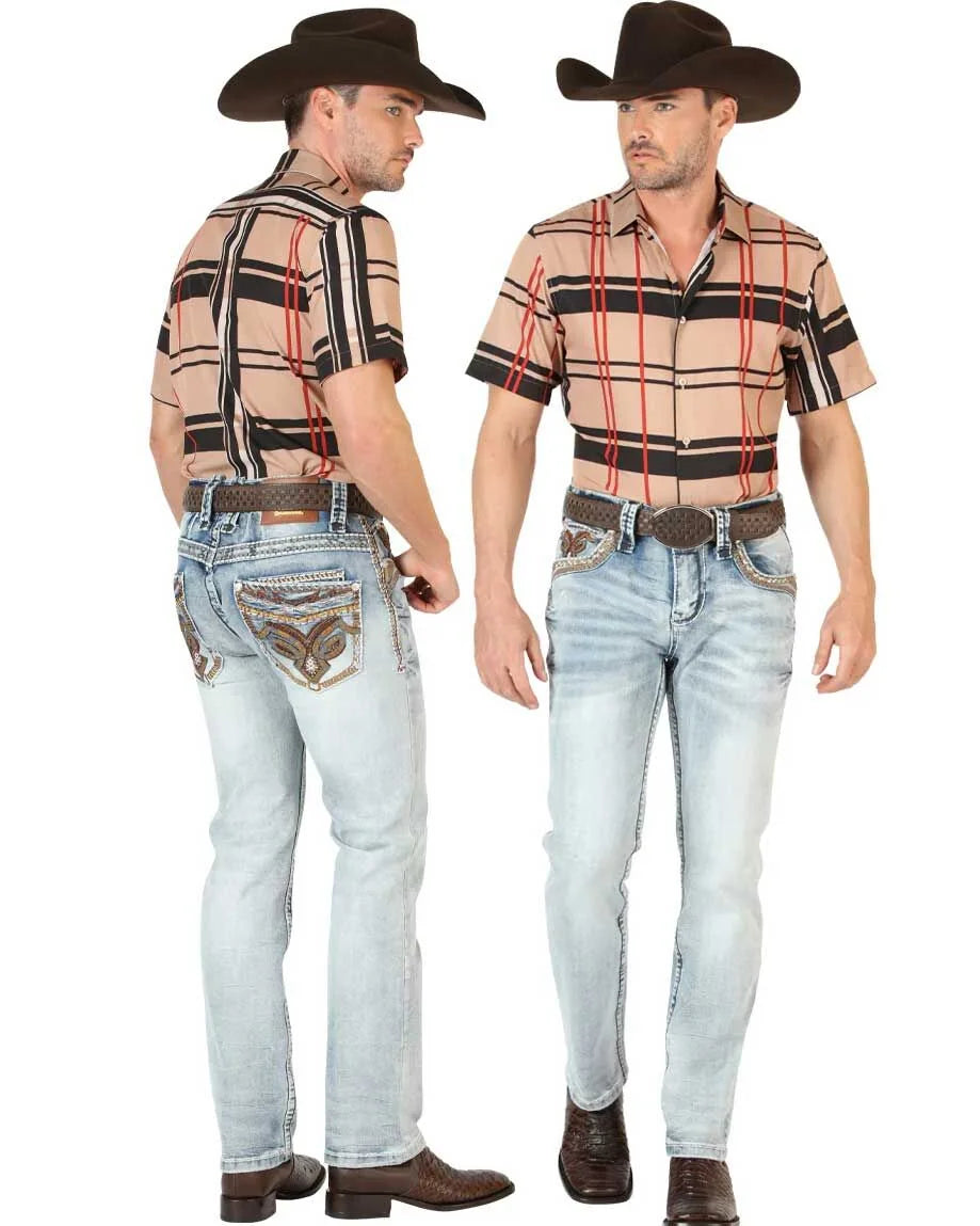 Men's Boot Cut Western Jeans – Stretch Denim Cowboy Pants –Light  Blue 45531