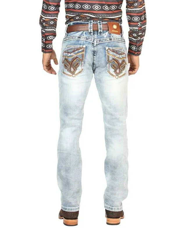 Men's Boot Cut Western Jeans – Stretch Denim Cowboy Pants –Light  Blue 45531