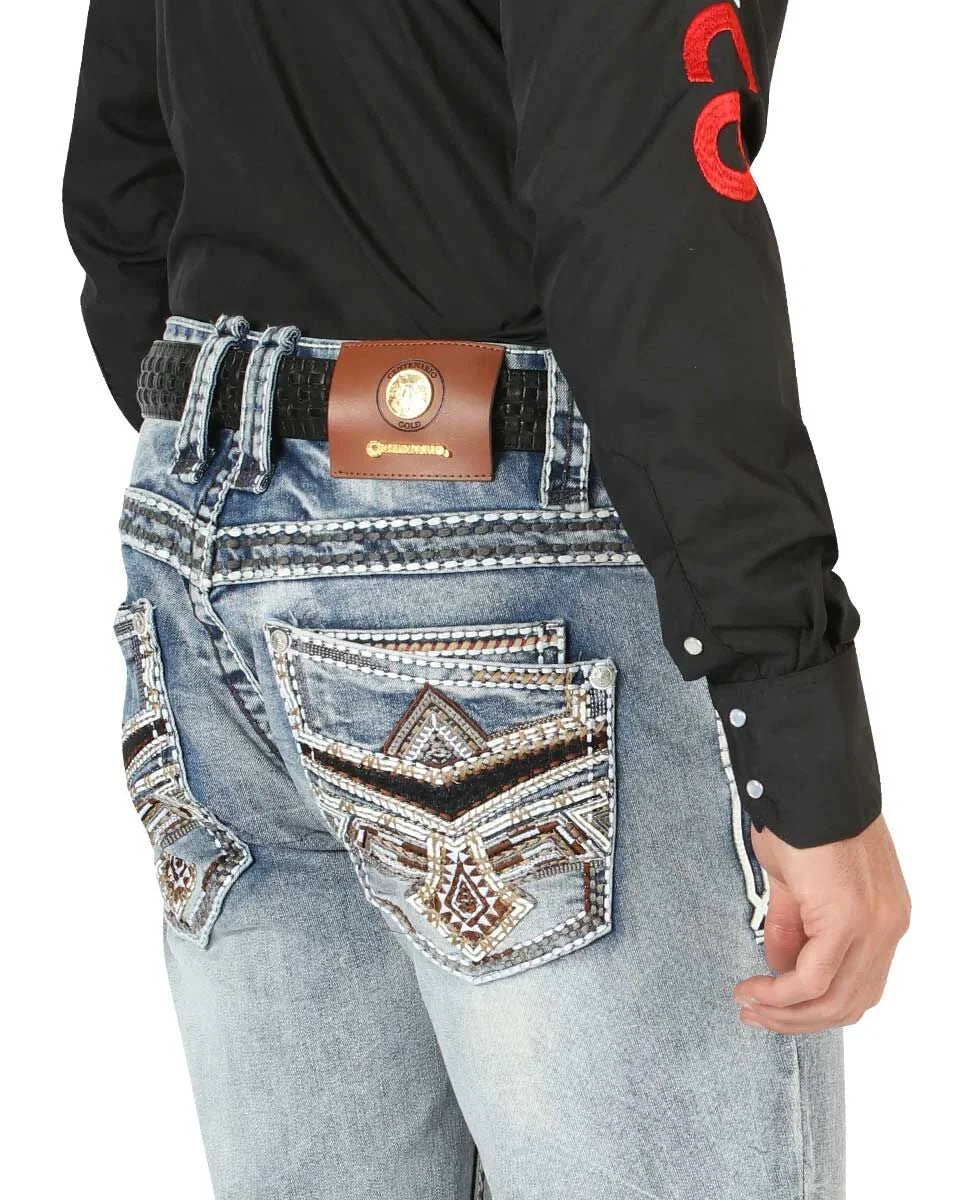 Men's Boot Cut Western Jeans – Stretch Denim Cowboy Pants –  Blue 45532