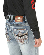 Men's Boot Cut Western Jeans – Stretch Denim Cowboy Pants –  Blue 45532