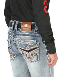 Men's Boot Cut Western Jeans – Stretch Denim Cowboy Pants –  Blue 45532