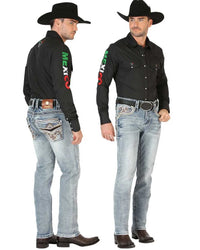 Men's Boot Cut Western Jeans – Stretch Denim Cowboy Pants –  Blue 45532