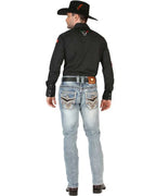 Men's Boot Cut Western Jeans – Stretch Denim Cowboy Pants –  Blue 45532