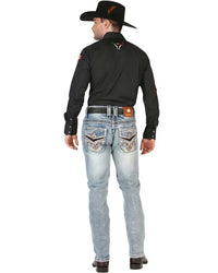 Men's Boot Cut Western Jeans – Stretch Denim Cowboy Pants –  Blue 45532