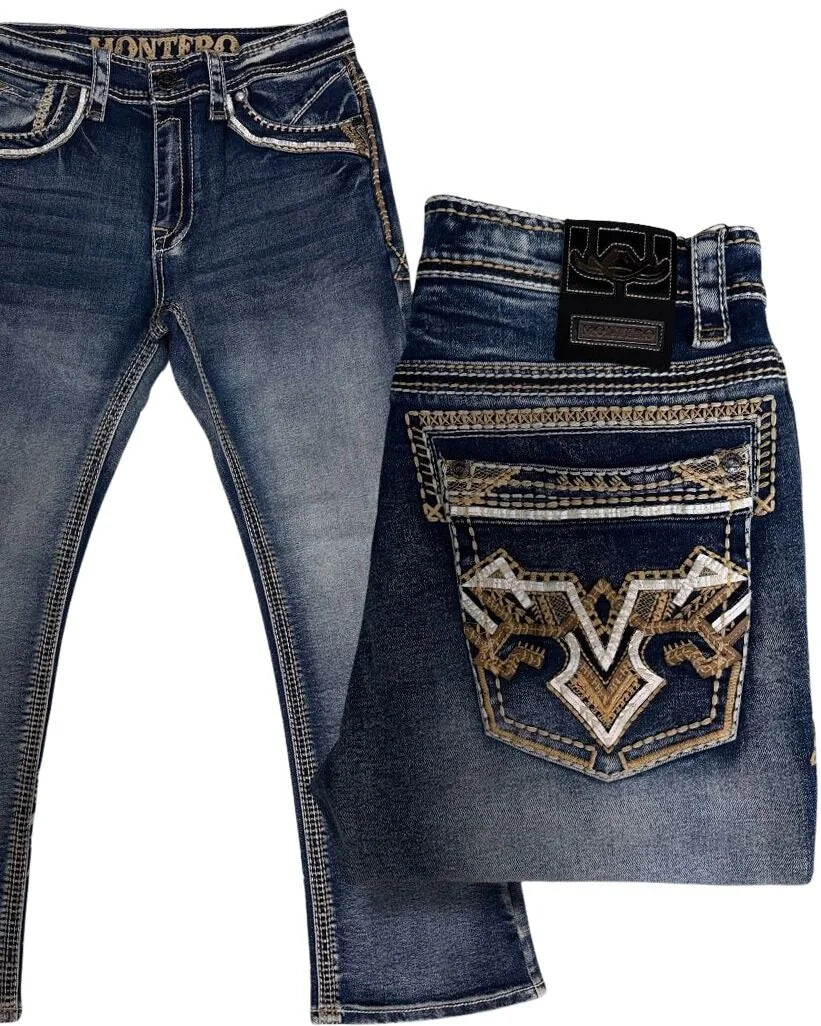 Men's Boot Cut Western Jeans – Stretch Denim Cowboy Pants - Medium Blue  39501