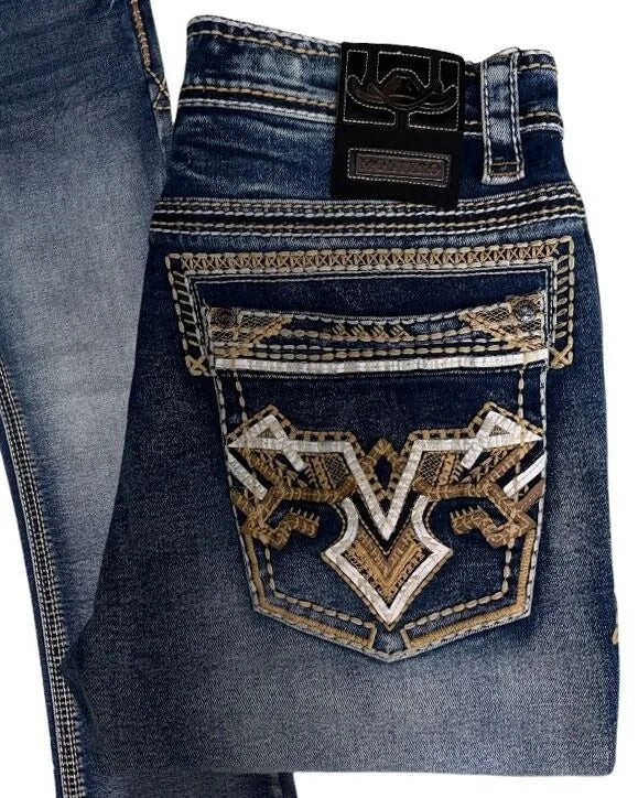 Men's Boot Cut Western Jeans – Stretch Denim Cowboy Pants - Medium Blue  39501