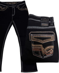 Men's Boot Cut Western Jeans – Stretch Denim Cowboy Pants - Black 39502