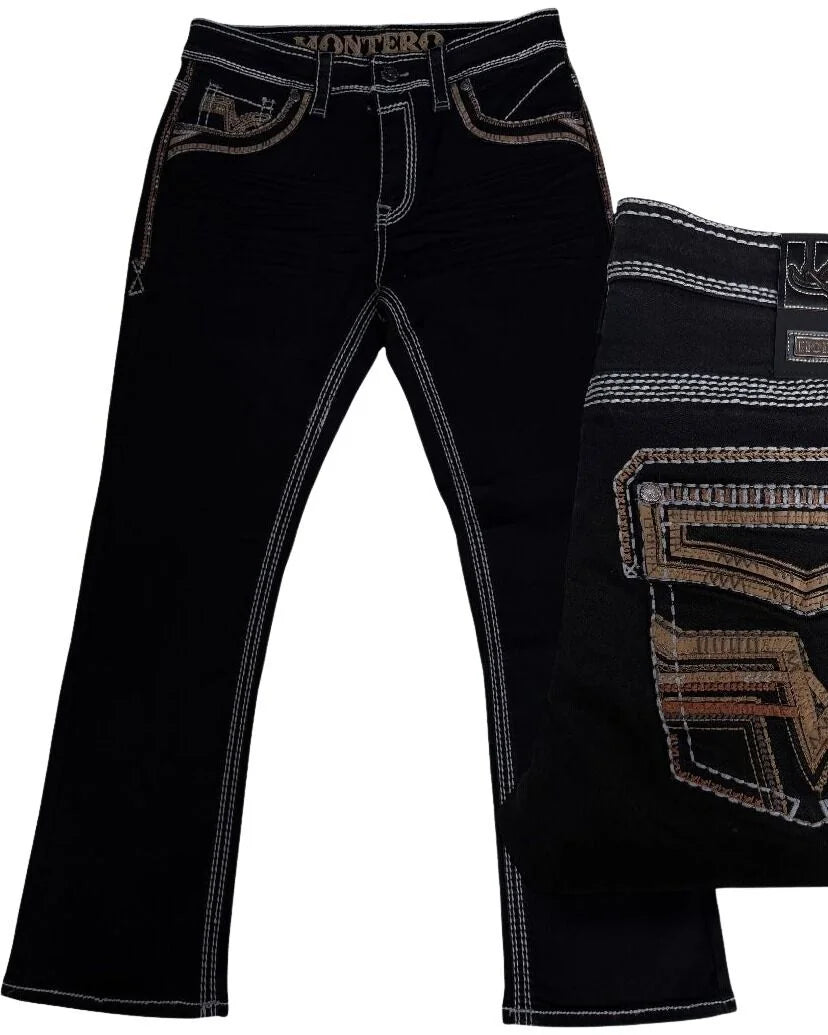 Men's Boot Cut Western Jeans – Stretch Denim Cowboy Pants - Black 39502