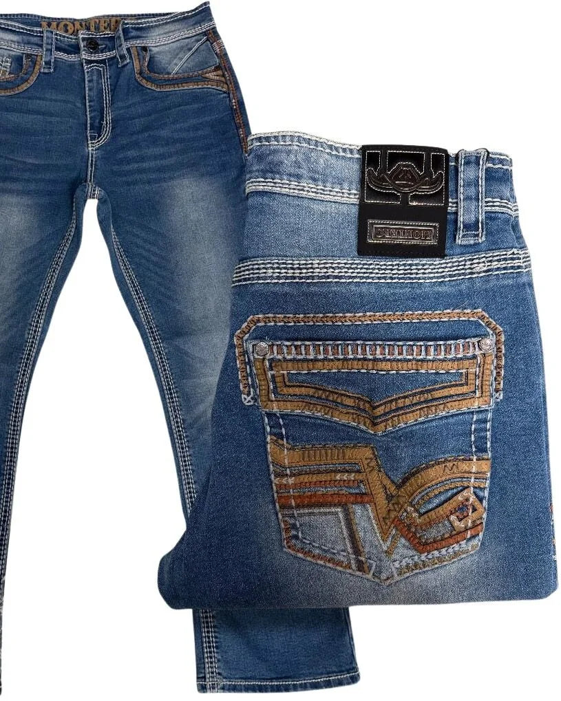 Men's Boot Cut Western Jeans – Stretch Denim Cowboy Pants - Blue  39502
