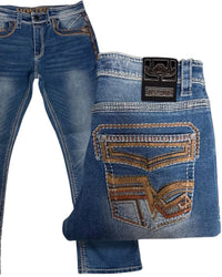 Men's Boot Cut Western Jeans – Stretch Denim Cowboy Pants - Blue  39502