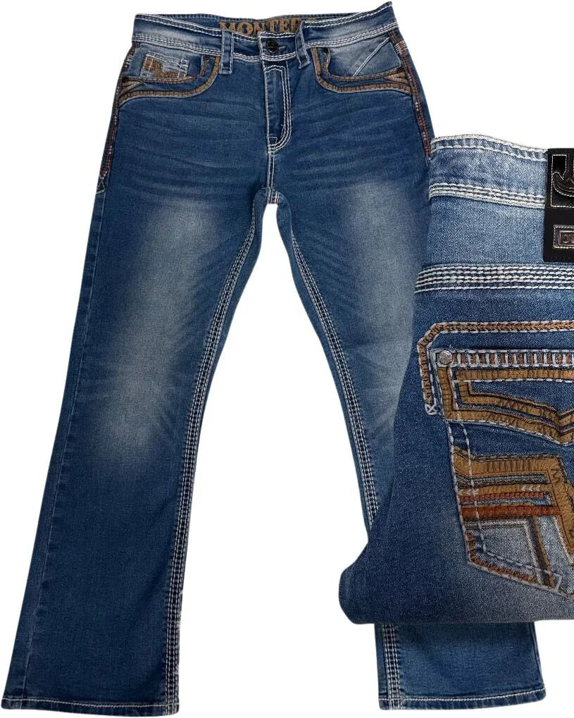 Men's Boot Cut Western Jeans – Stretch Denim Cowboy Pants - Blue  39502