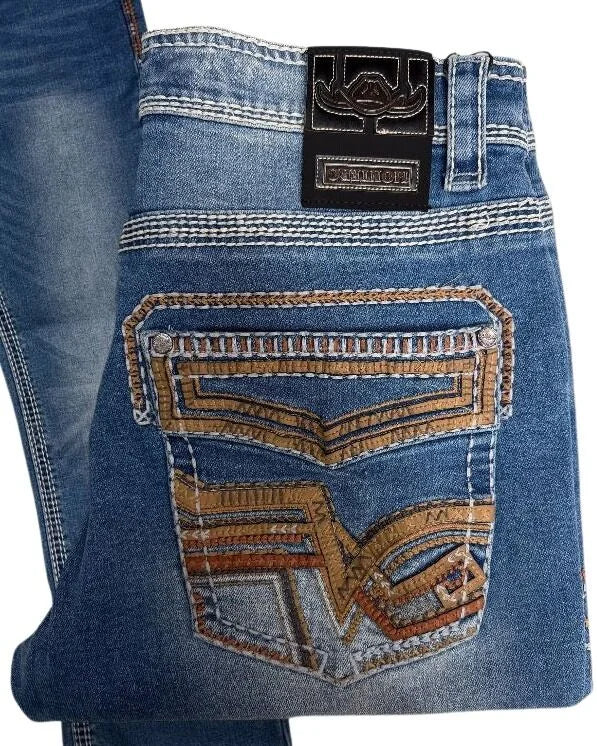 Men's Boot Cut Western Jeans – Stretch Denim Cowboy Pants - Blue  39502