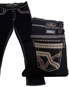Men's Boot Cut Western Jeans – Stretch Denim Cowboy Pants - Black  39504
