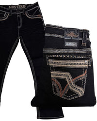 Men's Boot Cut Western Jeans – Stretch Denim Cowboy Pants - Black  39504
