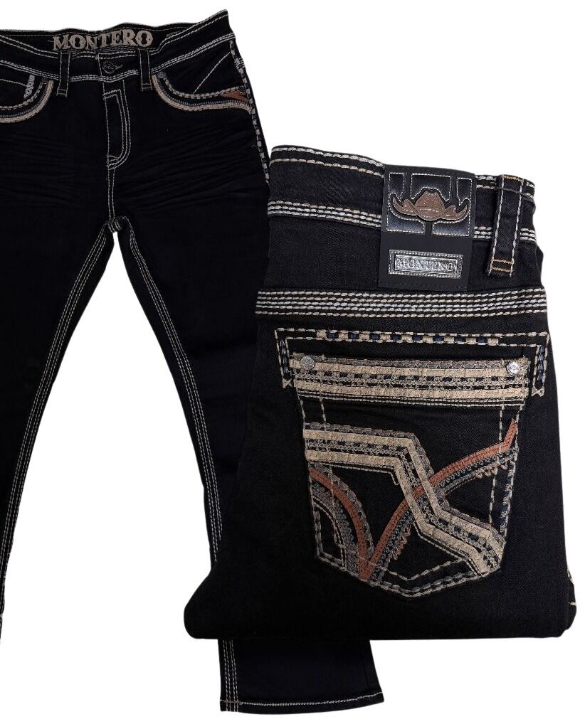 Men's Boot Cut Western Jeans – Stretch Denim Cowboy Pants - Black  39504
