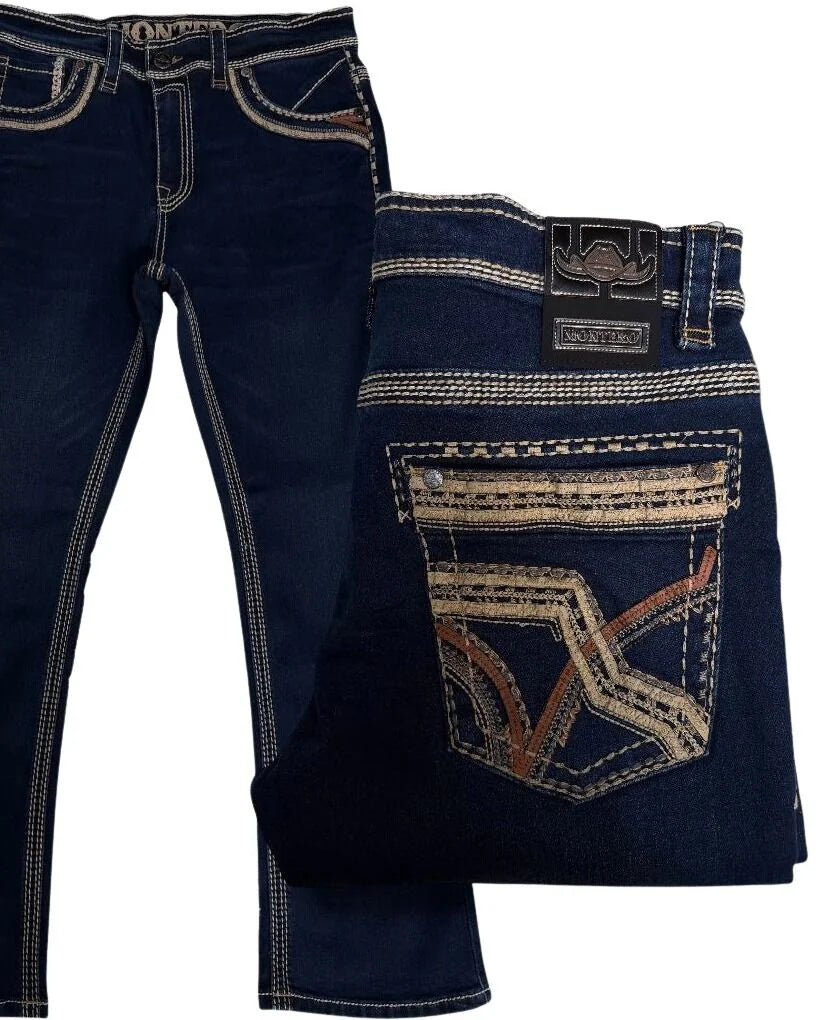 Men's Boot Cut Western Jeans – Stretch Denim Cowboy Pants - Navy 39504