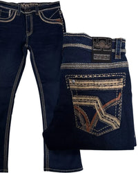 Men's Boot Cut Western Jeans – Stretch Denim Cowboy Pants - Navy 39504