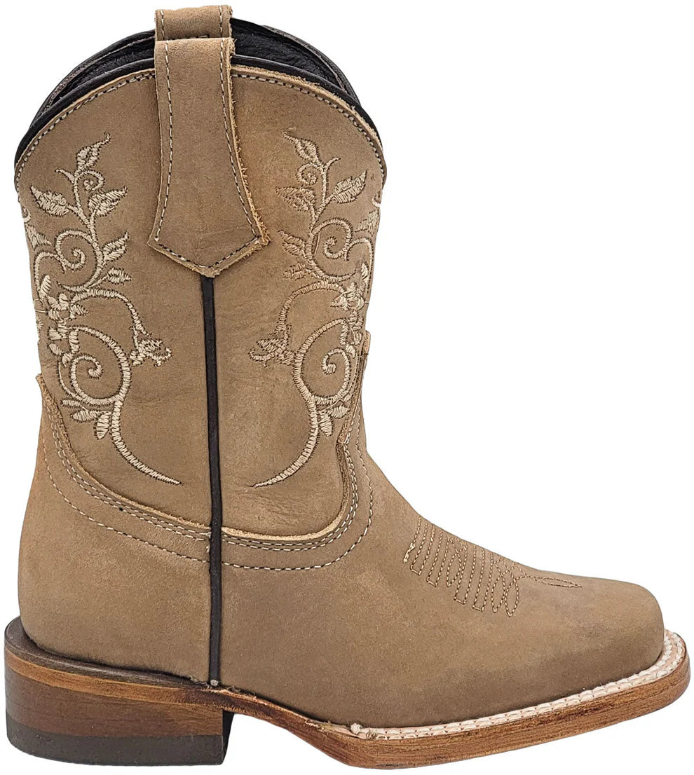 Silverton Kid's Jennifer All Leather Square Toe Boots-Beige