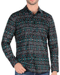 Montero - 0451 Men's Black Shirt Teal Pattern