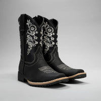 Joe Boots Kids's Embroidered Square Toe Cowboy Boots - Black - OriginalWestern.com