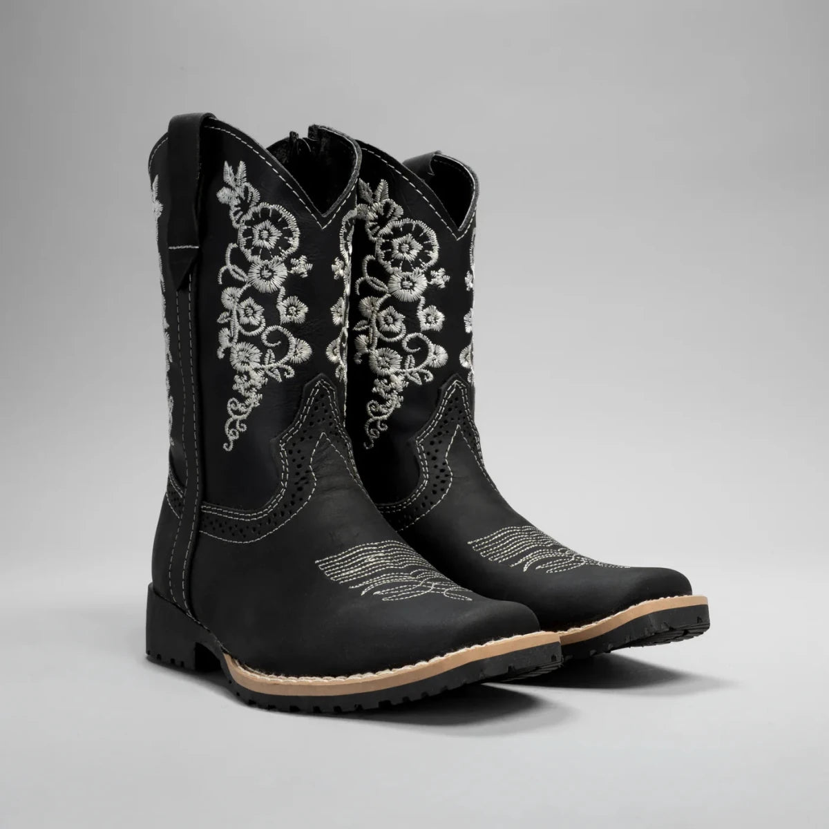 Joe Boots Kids's Embroidered Square Toe Cowboy Boots - Black - OriginalWestern.com