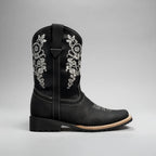 Joe Boots Kids's Embroidered Square Toe Cowboy Boots - Black - OriginalWestern.com