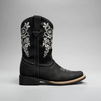 Joe Boots Kids's Embroidered Square Toe Cowboy Boots - Black - OriginalWestern.com
