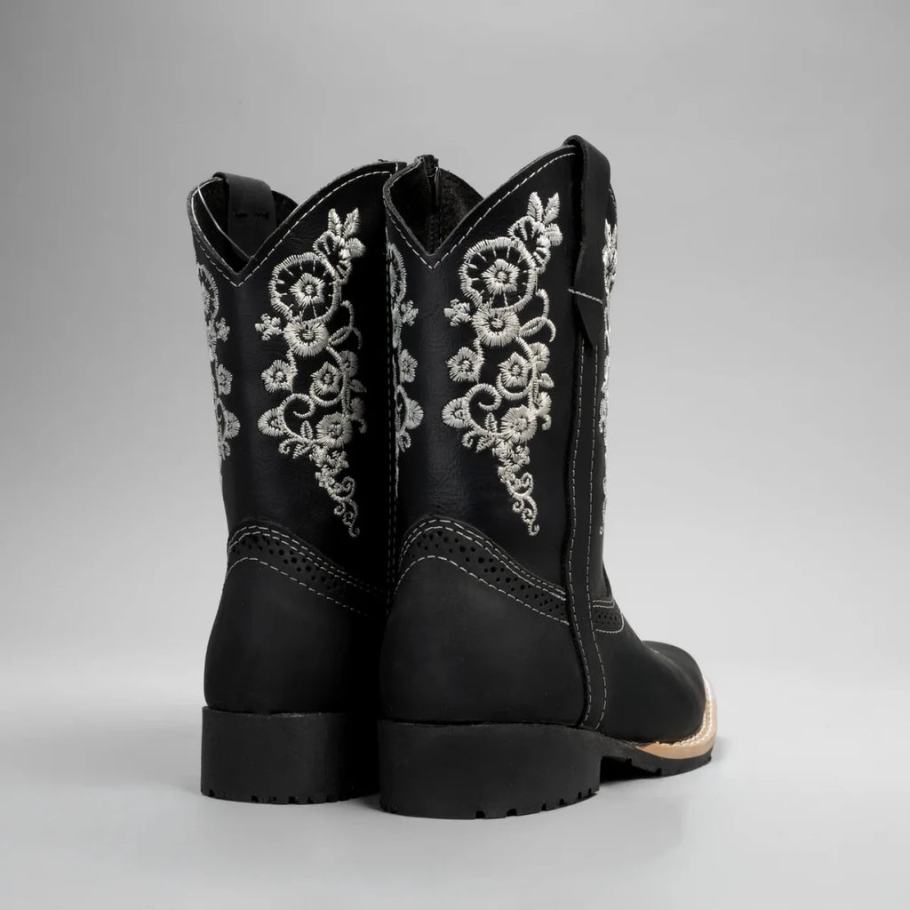 Joe Boots Kids's Embroidered Square Toe Cowboy Boots - Black - OriginalWestern.com