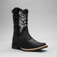 Joe Boots Kids's Embroidered Square Toe Cowboy Boots - Black - OriginalWestern.com